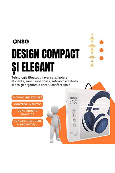 YETI Casti Bluetooth Wireless Over-Ear BLT-20 ONSG®, Super Bass, Confort, Albastru