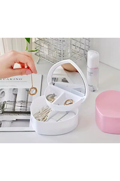 Genel Markalar Beyaz-Çocuklar Için Sevimli Takı Organizatör Seyahat Mini Kalp Takı Kız Beyaz Hatıra Kutusu 1 Adet