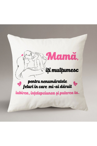 specialgift Personalized White Square Pillow, 'Mama iti multumesc' Model