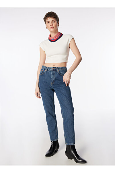 Lee Cooper MARLYN POSEY BLUE MI Yüksek Bel Geniş Paça Mom Fit Açık Mavi Kadın...