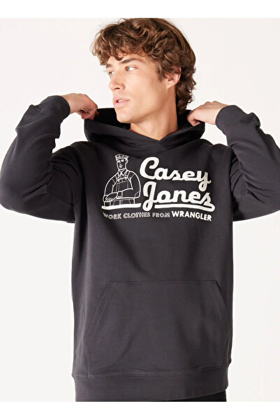 WRANGLER Kapüşon Yaka Siyah Erkek Sweatshırt W6H6I3XV6 Kapüşonlu Sweatshirt