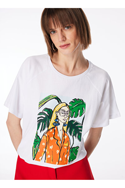 Fabrika Kırık Beyaz Kadın Bisiklet Yaka T-Shirt F4SL-TST0109