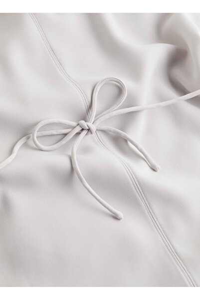 Calvin Klein Bisiklet Yaka Düz Açık Gri Kısa Kadın Elbise STRUCTURE TWLL MINI SHIFT DRESS
