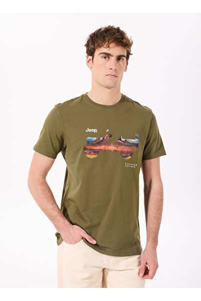 Jeep Haki Erkek Bisiklet Yaka Relaxed Baskılı T-Shirt J4SM-TST7255