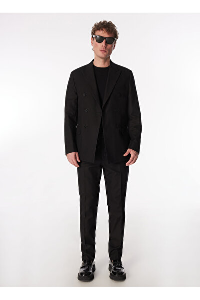 Fabrika Siyah Erkek Kırlangıç Yaka Basic Takım Elbise F4SM-TKM 03