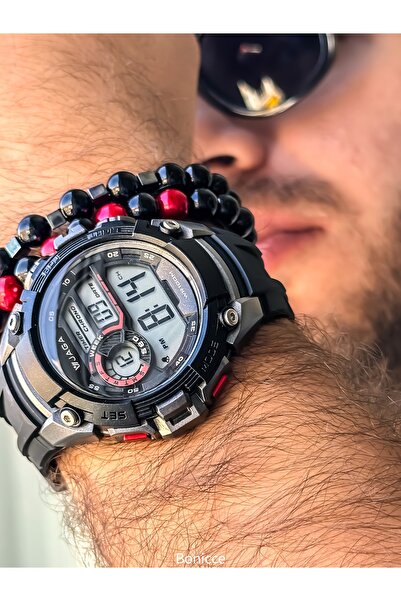 Jaga Siyah Kırmızı Silikon Kordon Su Geçirmez Kol Saati
