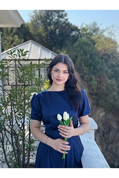 essolaria Lacivert Saten Sırttan Bağlamalı Stella Abiye