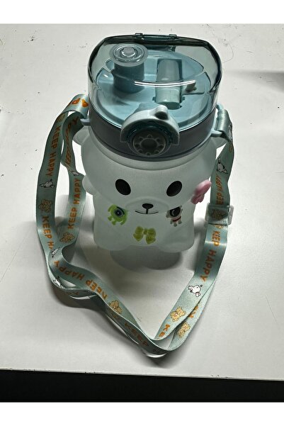 LEON LİFE 1000ml Children's Water Bottle with Teddy Bear Water Bottle Bpa-Free School Water Bottle with Carrying Strap Leak-Proof-Blue