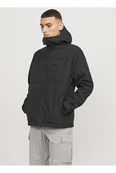 Jack & Jones Чорна чоловіча куртка JCOPRIME EMBROIDERY SOFTSHELL