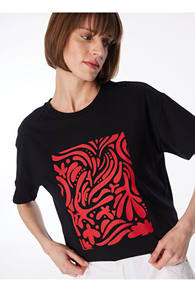 Fabrika Siyah Kadın Bisiklet Yaka Basic T-Shirt F4SL-TST0348