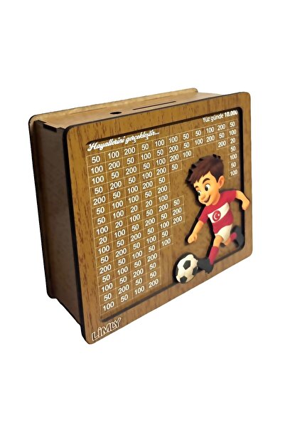 Limly Tasarım 10.000 kumbara - Futbolcu Figürlü Ahşap Hedef Kumbara