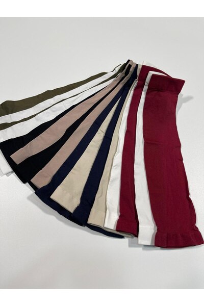 LA SEFA 8 Pairs Multi-Purpose Sandy Lycra Combed Cotton Embroidery Sleeves-Black- Burgundy-Khaki-Cream- Dark Beige-Ekur-Beige