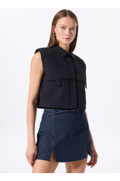 Fabrika Lacivert Kadın Crop Gömlek F4SL-GML0528