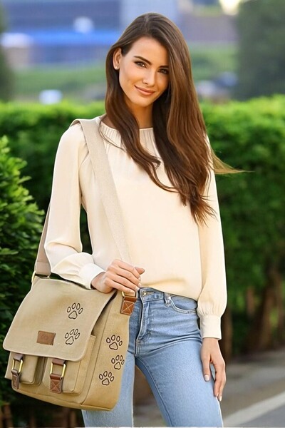 QUB CLUB Camel Waterproof Canvas Laptop Bag - Business School Paperwork with Paws