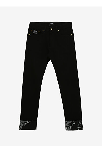 VERSACE JEANS COUTURE Normal Bel Katlamalı Paça Slim Fit Siyah Erkek Denim Pa...