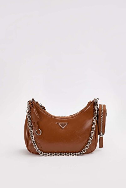 Levidor Brown Chain Detailed Patent Leather Bag