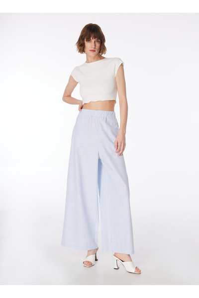 FABRIKA COMFORT Mavi - Beyaz Kadın Lastikli Bel Bol Kesim Çizgili Pantolon FC4SL-PNT0141