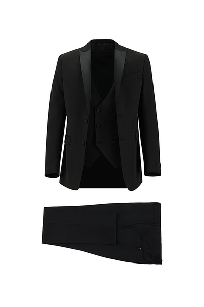 Kiğılı Slim Fit Dar Kesim Sivri Yaka Yelekli Smokin & Damatlık