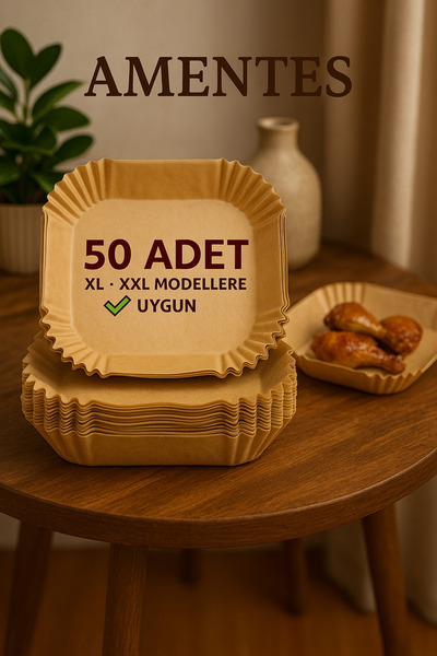 Amentes Xl / Xxl Airfryer Pişirme Kağıdı 50li Yağlı Kağıt Kraft Kare