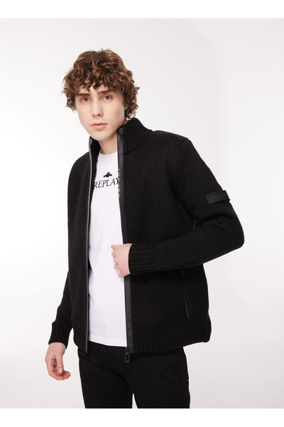Replay Dik Yaka Normal Düz Siyah Erkek Kazak UK3053 098 BLACK
