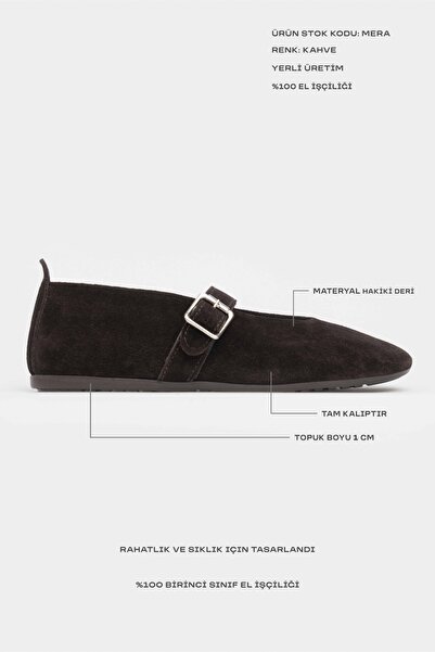 NİŞANTAŞI SHOES Γυναικείες μπαλαρίνες Mera Brown Suede με λεπτομέρεια από γνήσιο δέρμα με λεπτομέρεια από αγκράφα με επίπεδη σόλα