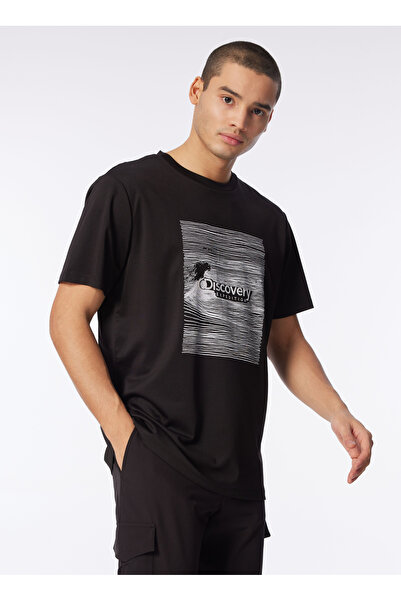 Discovery Expedition Siyah Erkek Bisiklet Yaka Baskılı T-Shirt D4SM-TST3272