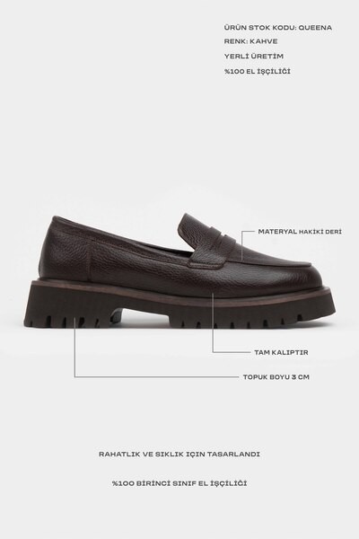 NİŞANTAŞI SHOES Жіночі туфлі Queena Coffee з натуральної шкіри з товстою підошвою