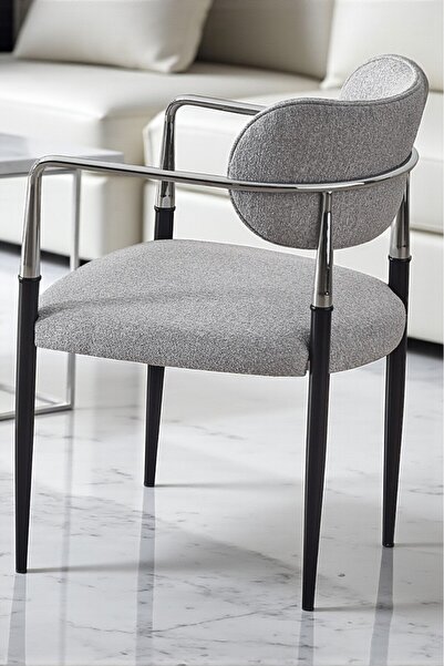 fursimo Vellario Metal Kol Detaylı Sandalye 2 Adet – Kromaj Siyah Metal Ayak, 57 x 57 x 81 cm