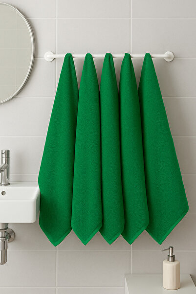 Benetton Home 5 Pieces Bath Towel Hand Face Body Green 100% Cotton 30X50 cm Face Towel