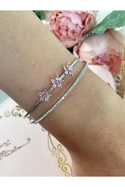 Perry Accesories سوار فولاذي فاخر مرصع بحجر الزركون الوردي، سوار على شكل فراش...