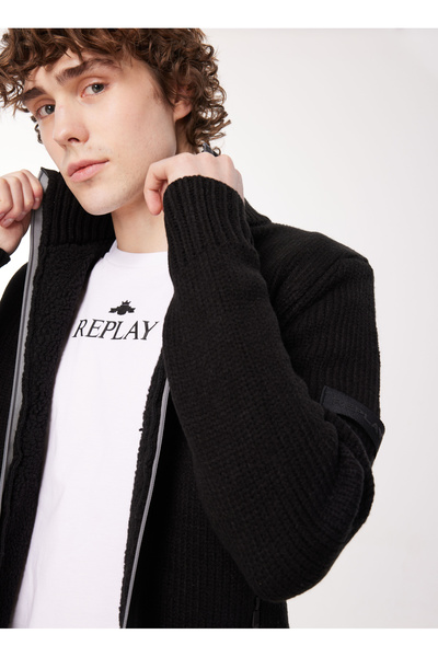 Replay Dik Yaka Normal Düz Siyah Erkek Kazak UK3053 098 BLACK