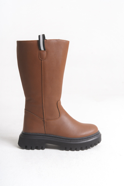 Moda Lime Girl's Long Zippered Simple Flat Model Waterproof Thick Flexible Comfortable Sole Winter Boots