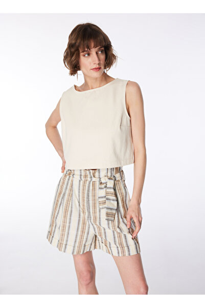 FABRIKA COMFORT Çok Renkli Kadın Yüksek Bel Basic Çizgili Şort FC4SL-SHT0209