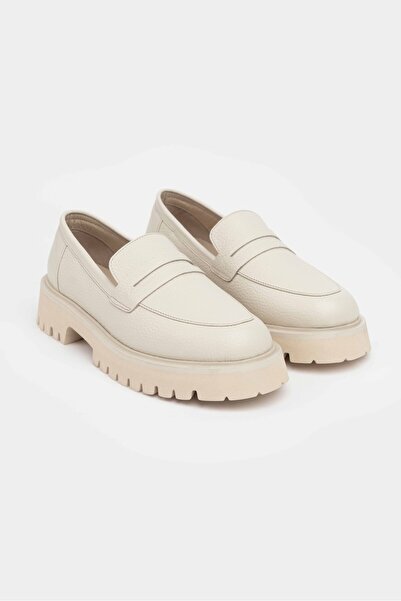 NİŞANTAŞI SHOES Queena Bej Hakiki Deri Kalın Taban Detay Kadın Ayakkabı