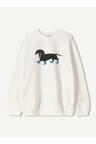 Disante Hanorac unisex oversize cu imprimeu Hot Dog – Gât cu guler, fleece cu 3 fire