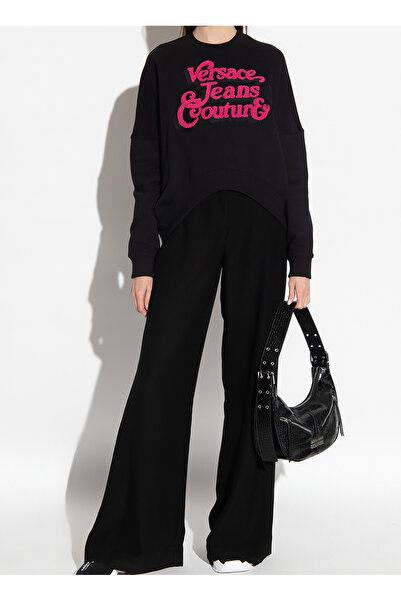 VERSACE JEANS COUTURE Bisiklet Yaka Normal Baskılı Siyah Kazak Kadın 75HAIG02