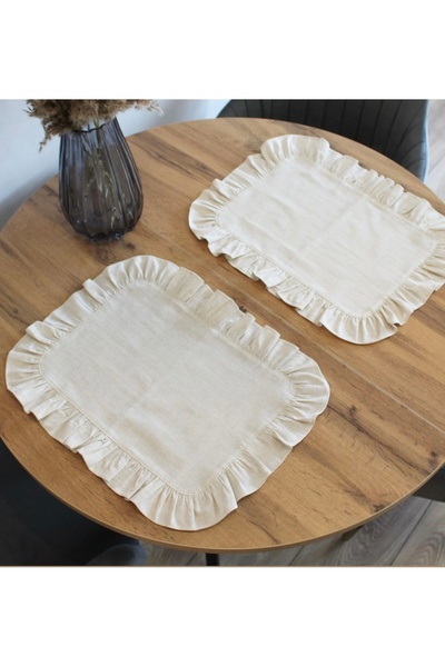 LUMIA ÇEYİZ Amerikan servisi keten pamuk 2 li 35x45 cm fırfır detaylı