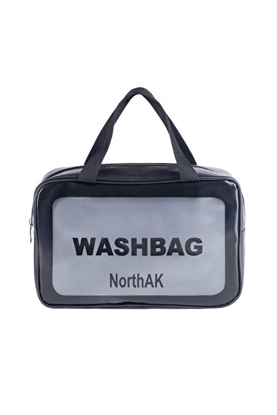 NorthAK Şeffaf Seyahat Makyaj Çantası - Kozmetik ve Makyaj Çantası Büyük Boy Washbag Siyah