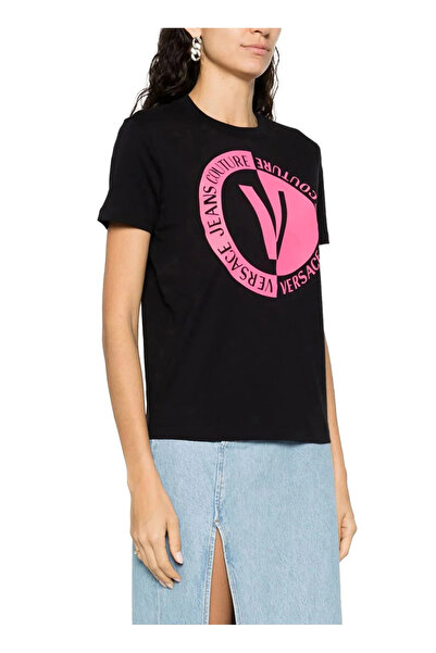 VERSACE JEANS COUTURE Bisiklet Yaka Baskılı Siyah Kadın T-Shirt 75HAHG06