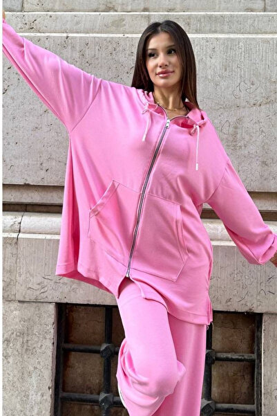 adba style Women's Modal Combed Cotton Oversize Hooded Hijab Tunic Set 4036