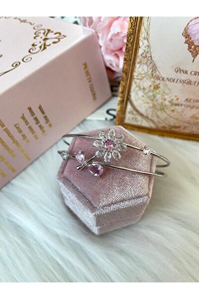 Perry Accesories pembe zirkon taşlı vıp çelik bileklik gema kelebek kalp fiyo...