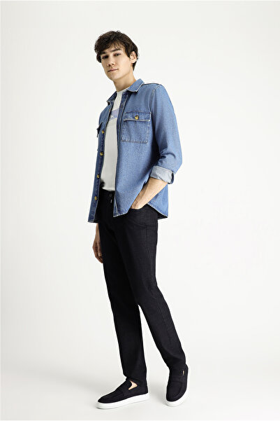 Kiğılı Pantaloni 7 Drop Slim Fit cu aspect de denim și lycra