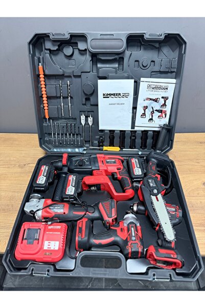 LUNAX Kimmer Plus 21v Akülü 5'li Set Kırıcı Delici Hilti Taşlama Somun Sıkma Vidalama Budama Kırmızı Renk