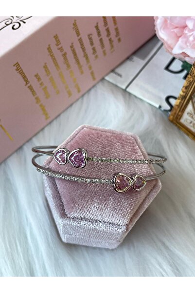 Perry Accesories سوار فولاذي فاخر مرصع بحجر الزركون الوردي، سوار على شكل فراش...