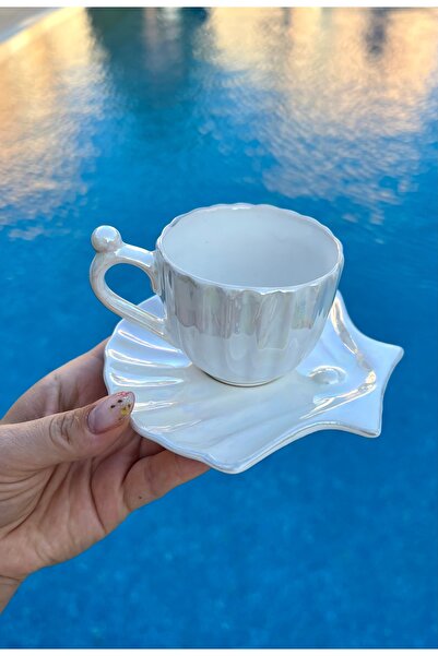 MAMALİZA طقم فناجين قهوة سيراميك من قطعتين بنمط المحار اللؤلؤي - تصميم خاص مع...