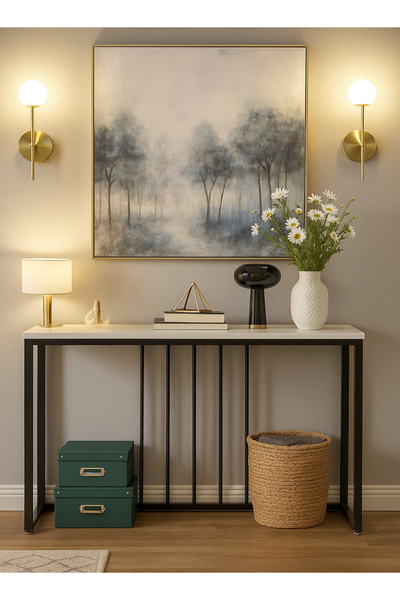 AGD Entryway Console Table, Narrow MDF Side Table, Steel Frame 100*30*80cm, White