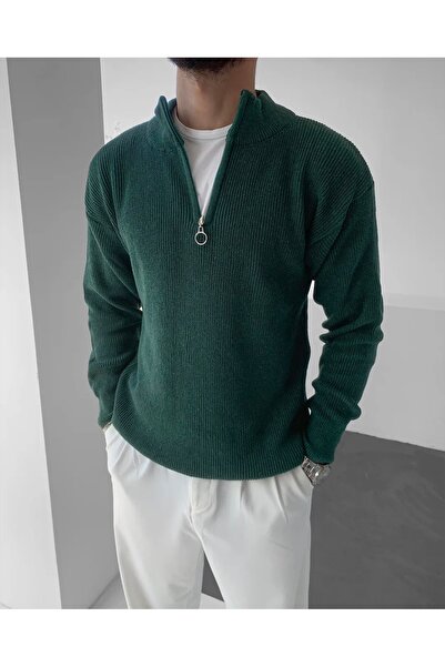 brozzi men سترة تريكو نيفتي جرين للجنسين بسحاب نصفي