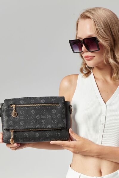 Morpelikan Monogram Patterned Women's Portfolio - 4 Compartment Crossbody Shoulder Bag