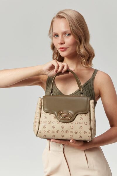 Morpelikan Monogram Patterned Women's Hand Shoulder Bag - Four Compartments and Lock Closure