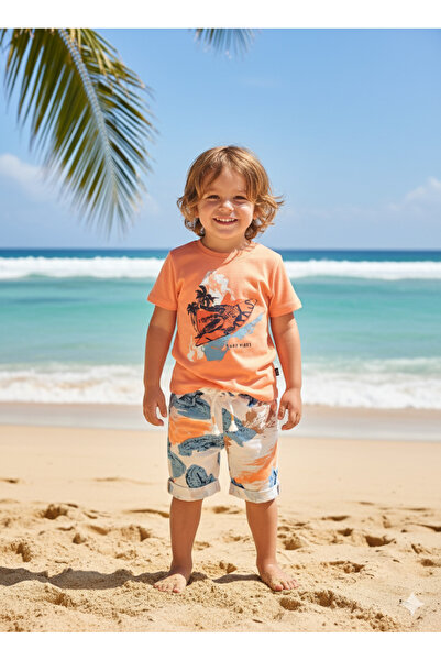 Miniworld Kids Unisex Girls Boys Shorts Bottom Top Set Nursery 100% Cotton Casual Style Design Premium, Orange